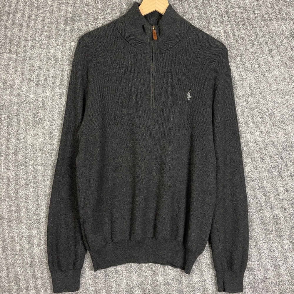 Polo Ralph Lauren Quarter Zip Sweater Mens Large Charcoal Grey Pima Cotton